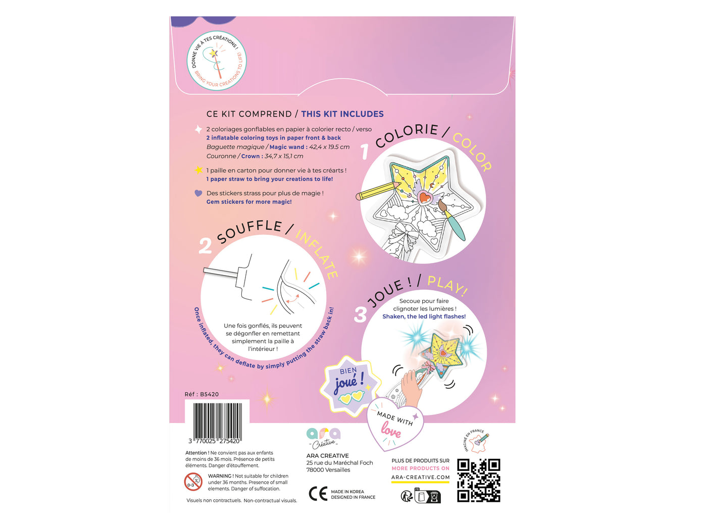 achat Coloriages gonflables - Couronne et baguette magique - Ara Créative