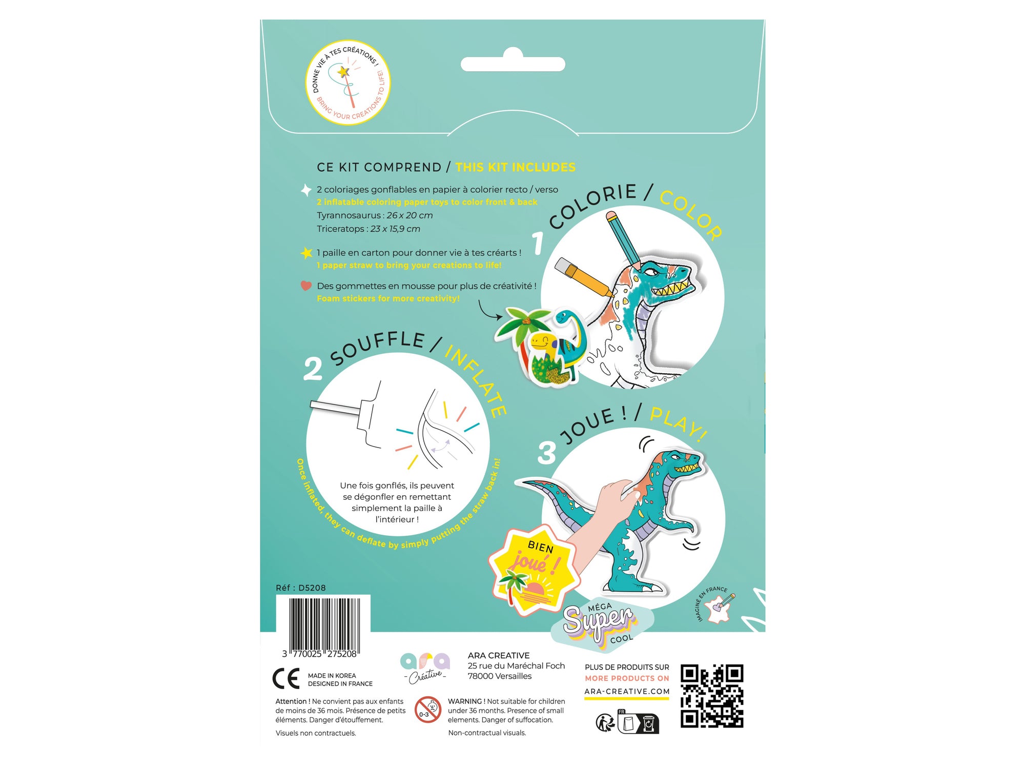 Achat Coloriages gonflables - Dinosaures - Ara Créative