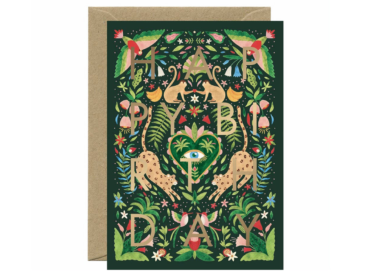 achat Carte d'anniversaire aquarelle & dorure - Green Jungle Birthday - ATWS