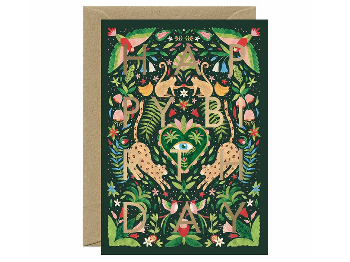 Achat Carte d'anniversaire aquarelle & dorure - Green Jungle Birthday - ATWS