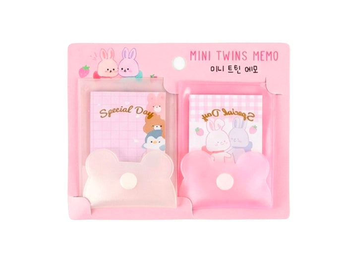 Achat Lot de 2 Mini blocs mémo pochettes Twins - Rose et blanc