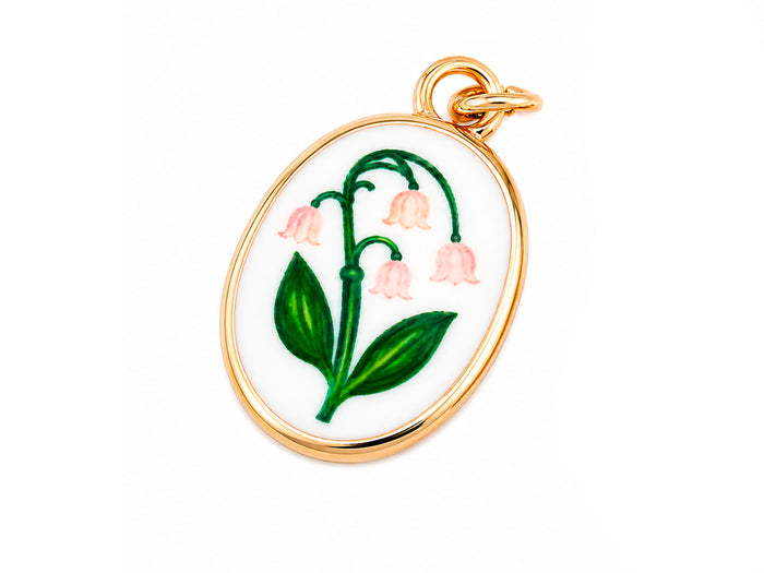 Achat Breloque médaillon fleurs muguet rose pâle doré à l'or fin