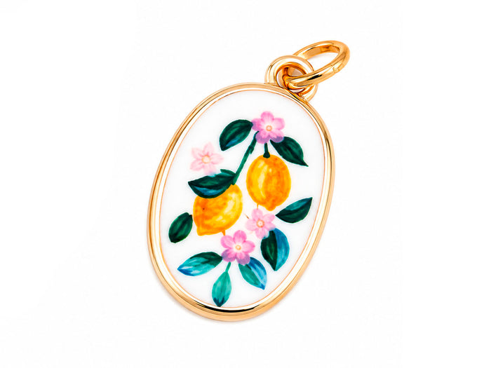 Achat Breloque médaillon fleurs de citron doré à l'or fin