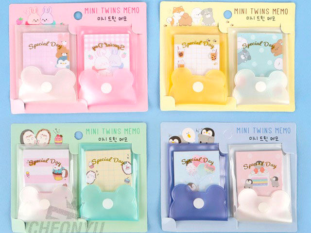 achat Lot de 2 Mini blocs mémo pochettes Twins - Bleu et blanc