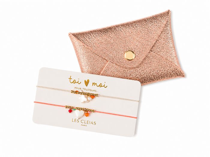 Achat Pochette en cuir et 2 bracelets Mère/Fille - Fête des mères