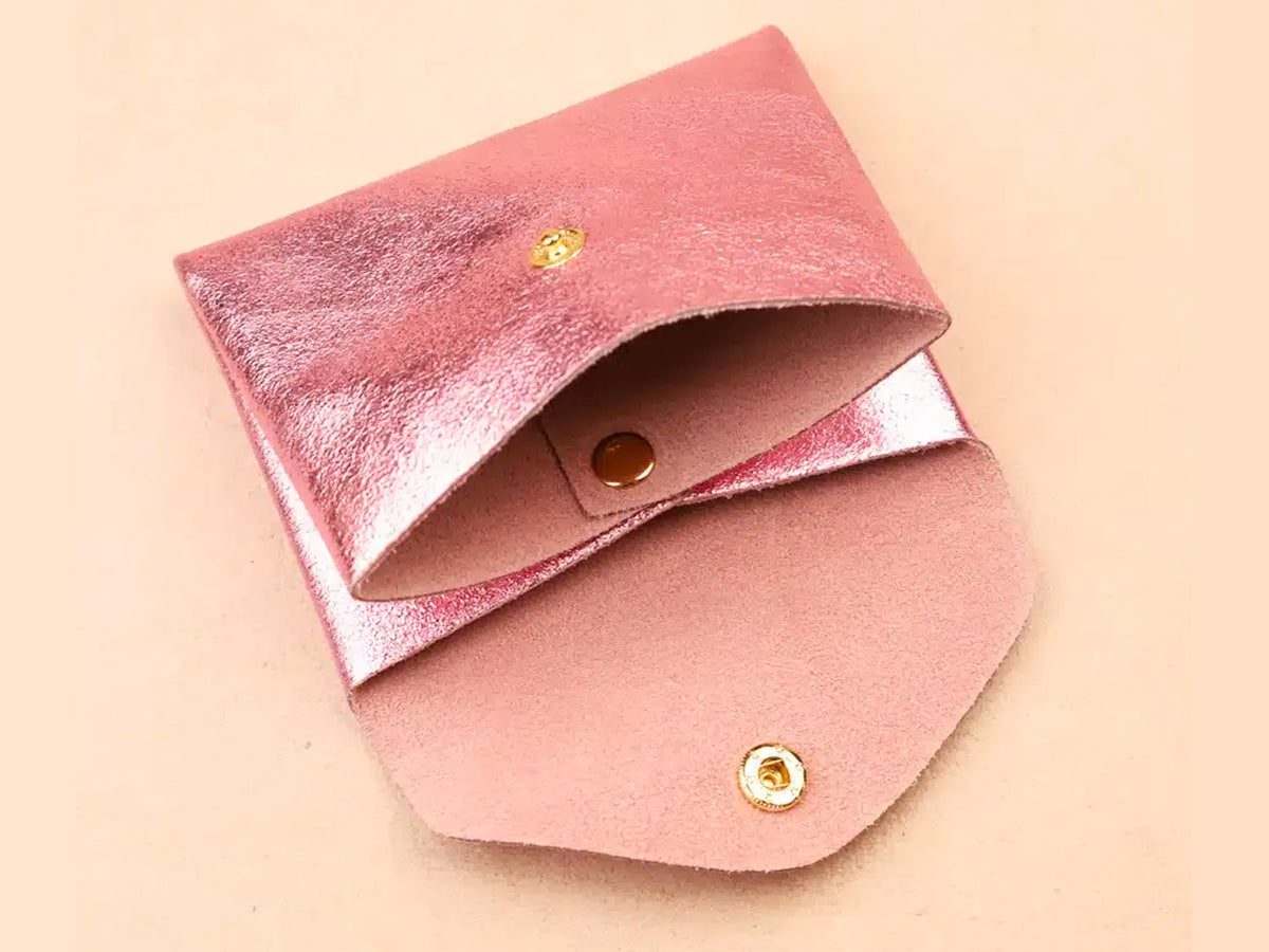 achat Porte-monnaie Double Cuir - Rose métallisé