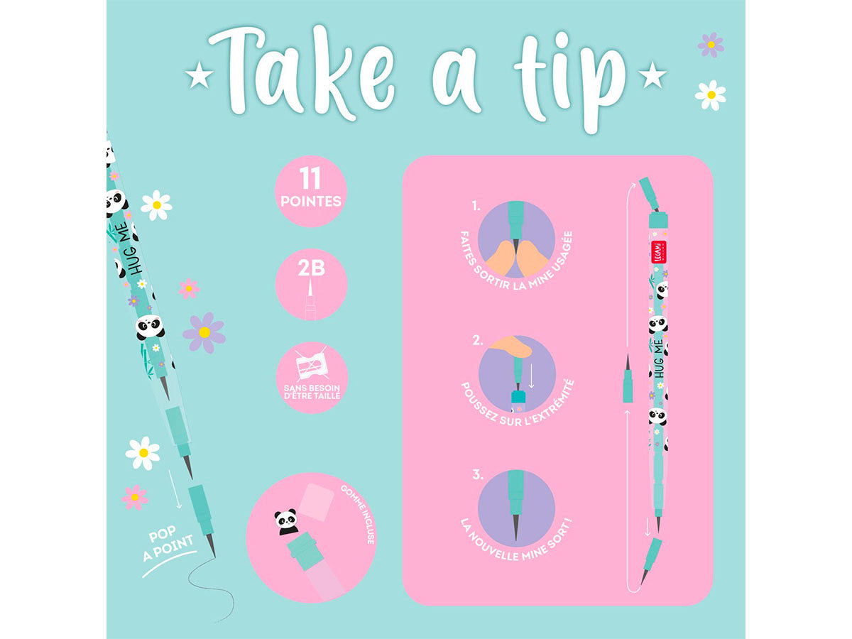 achat Crayon Empilable avec Gomme Take a Tip - Panda - Legami