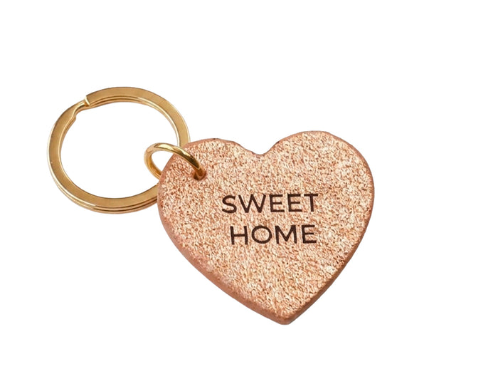 Achat Porte clé SWEET HOME en cuir cœur rose gold - Les Cléias