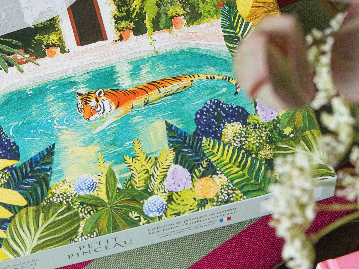 achat Coffret peinture au numéro - Petit Pinceau - Tiger relaxing in my pool